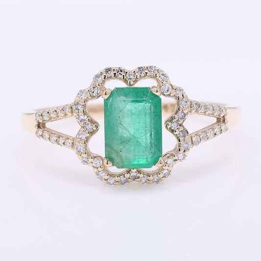 1.14 Ct Octagon Step Cut Natural Emerald 14K Gold Ring
