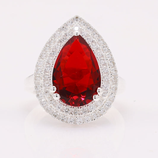5.78 Ct Pear Created Ruby 925 Silver Ring