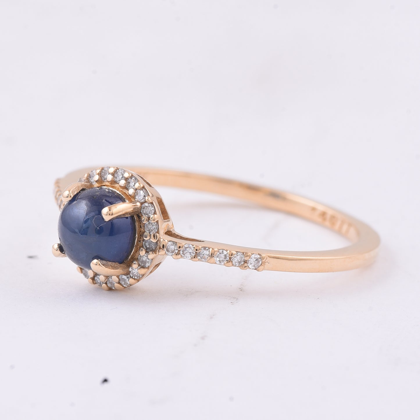 0.96 Ct Round Cabochon Cut Natural Sapphire 14K Gold Ring
