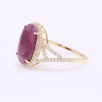 3.65 Ct Oval Mixed Cut Natural Ruby 14K Gold Ring