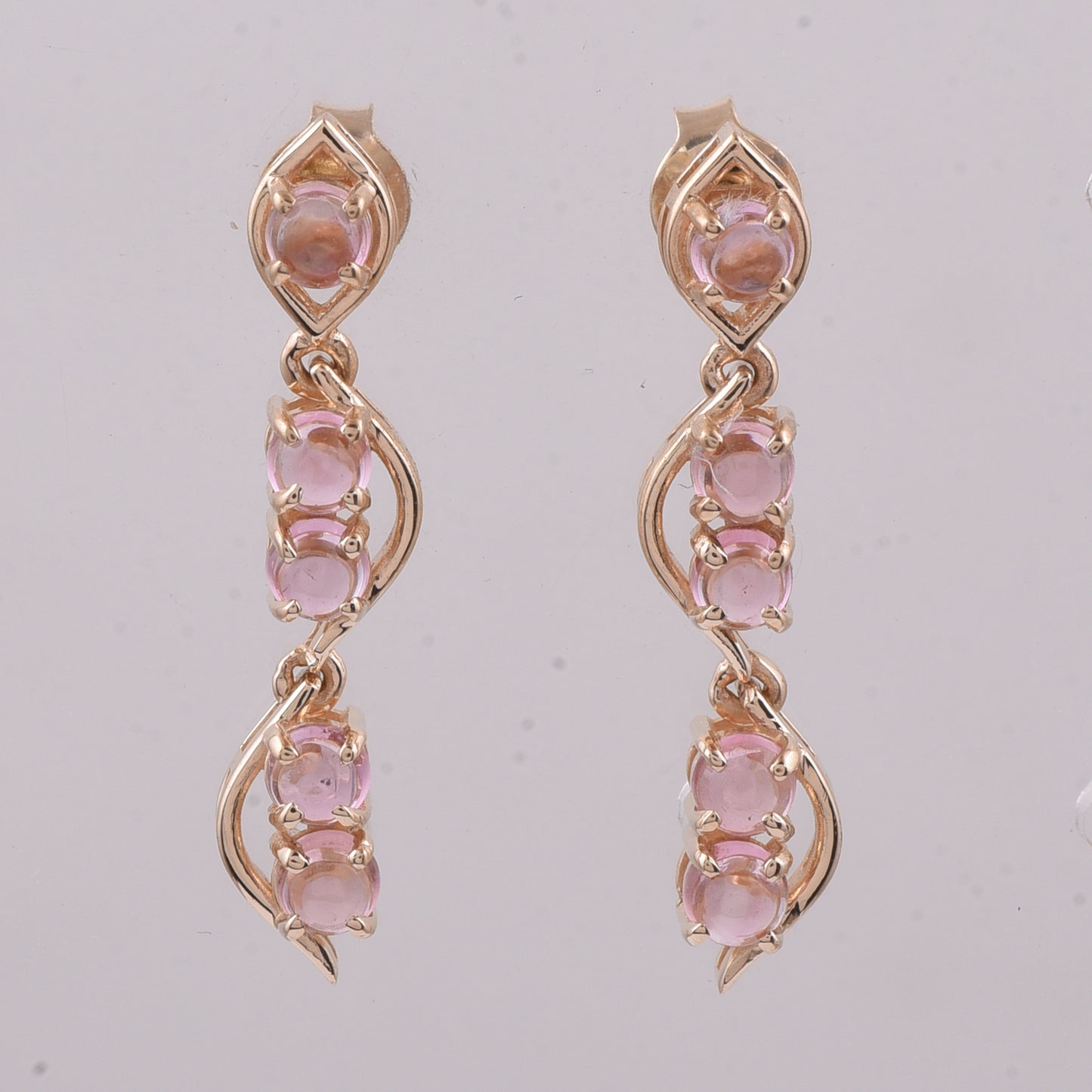 1.38 Ct Round Cabochon Cut Natural Pink Tourmaline 14K Gold Earrings
