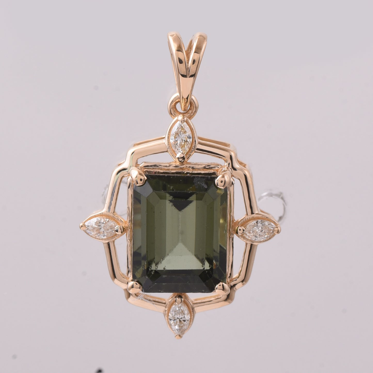 3.31 Ct Octagon Step Cut Natural Tourmaline 14K Gold Pendant