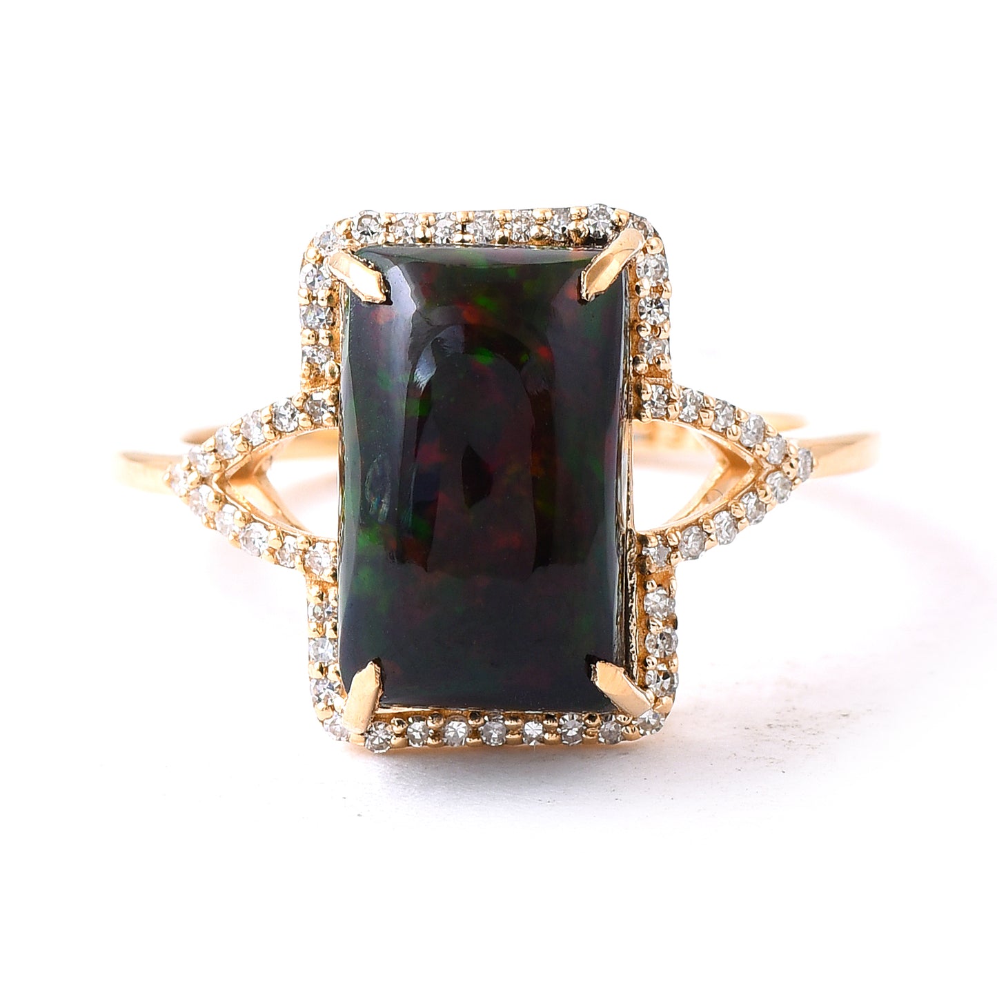 3.90 Ct Cushion Cabochon Cut Natural Black Opal 14K Gold Ring