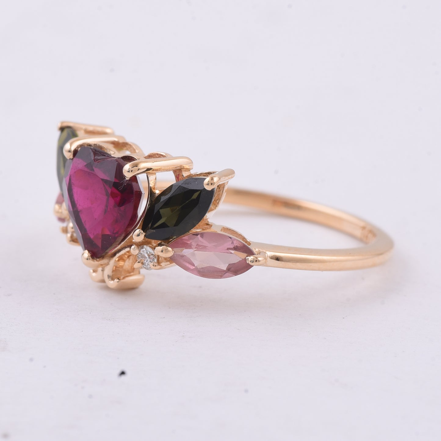 2.06 Ct Heart, Marquise Natural Multi-Coloured Tourmaline 14K Gold Ring