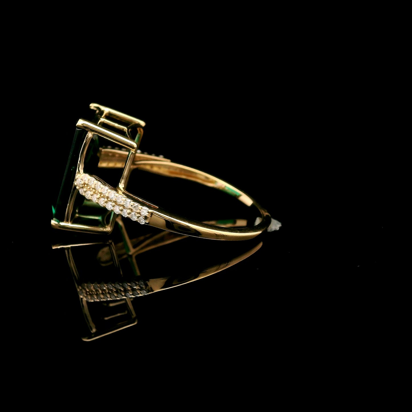 5.17 Ct Emerald Cut Lab Grown Emerald 14K Gold Ring