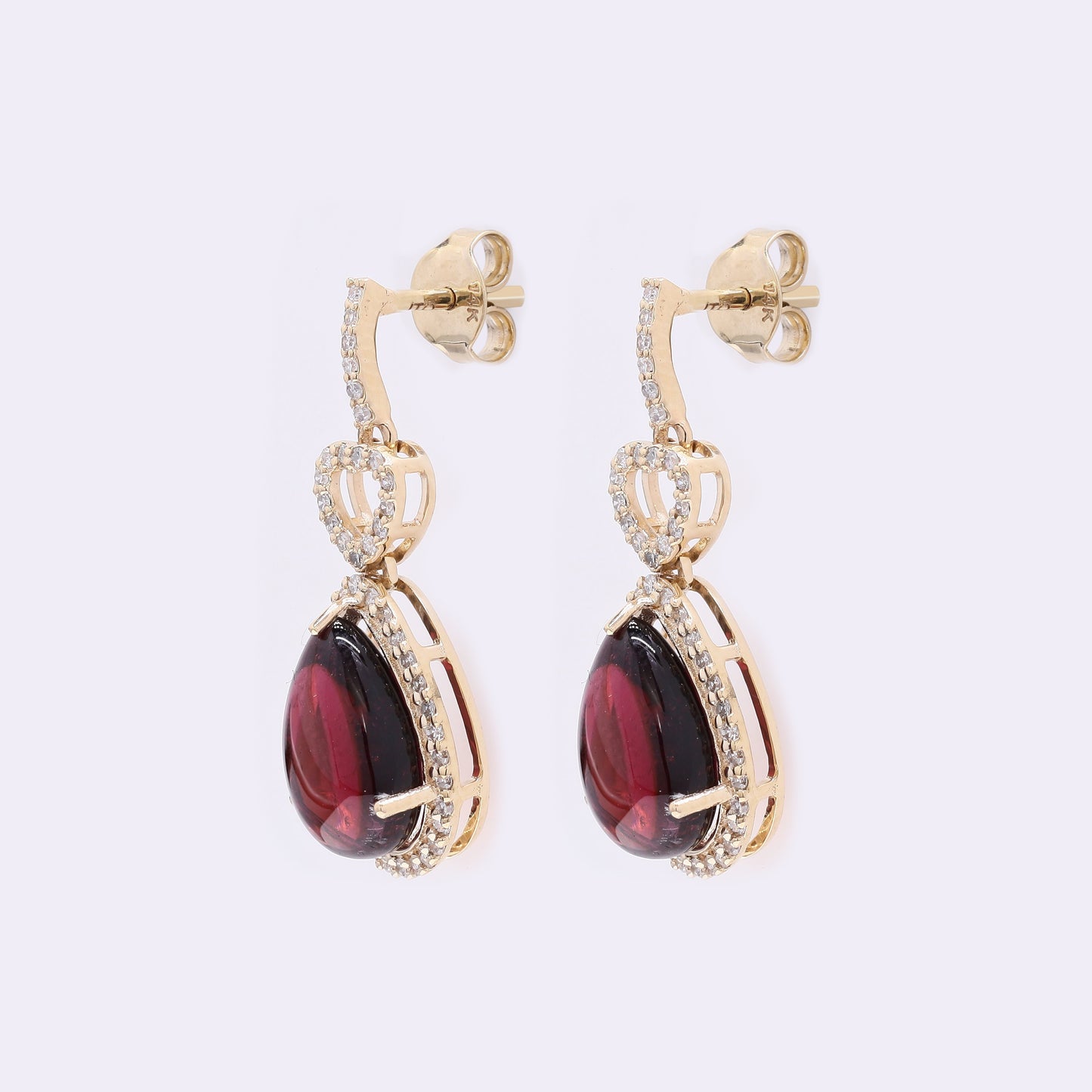 5.50 Ct Pear Cabochon Natural Rubellite 14K Gold Earrings