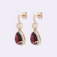 5.50 Ct Pear Cabochon Natural Rubellite 14K Gold Earrings