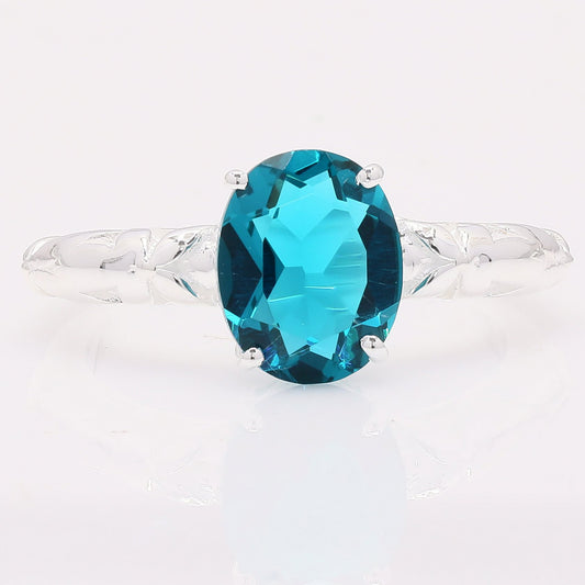 2.18 Ct Oval Created Paraiba Topaz 925 Silver Ring
