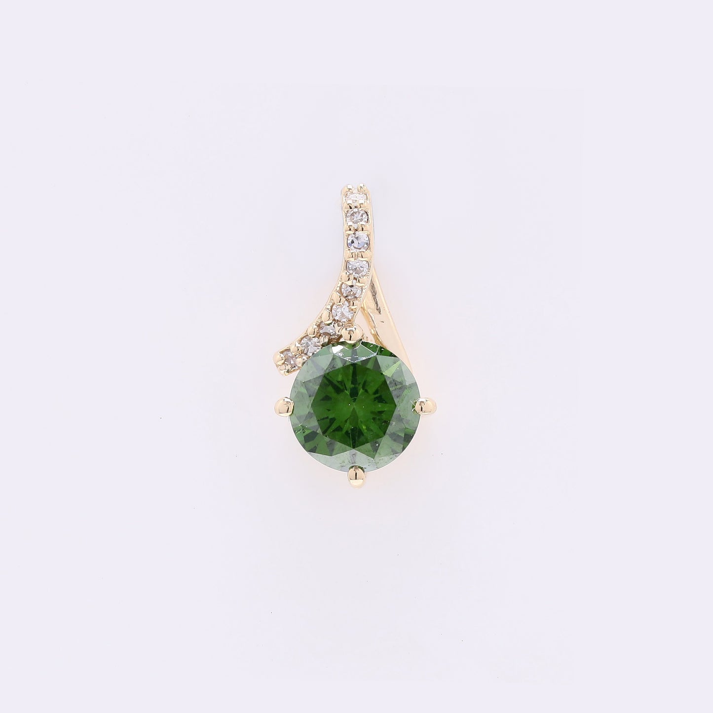 0.62 Ct Round Green Diamond 14K Gold Pendant