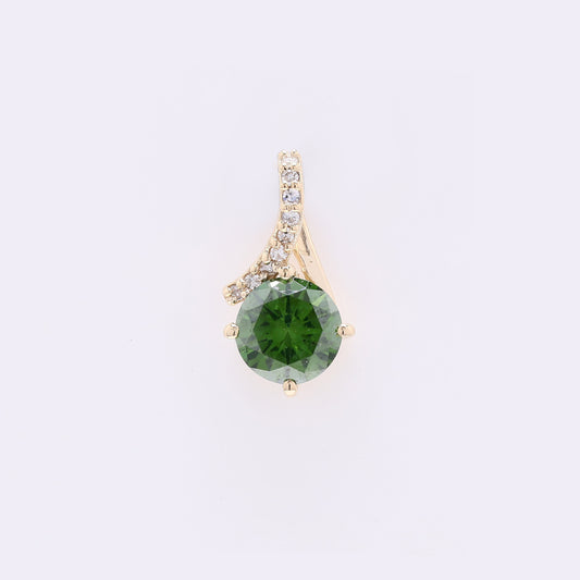 0.62 Ct Round Green Diamond 14K Gold Pendant