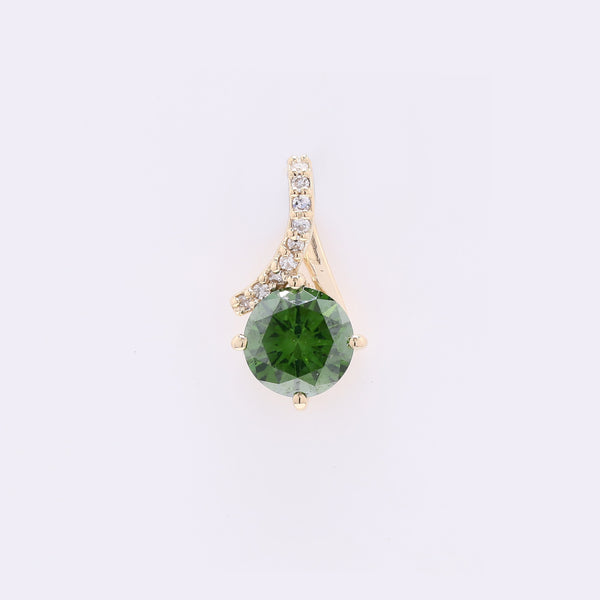 0.62 Ct Round Green Diamond 14K Gold Pendant