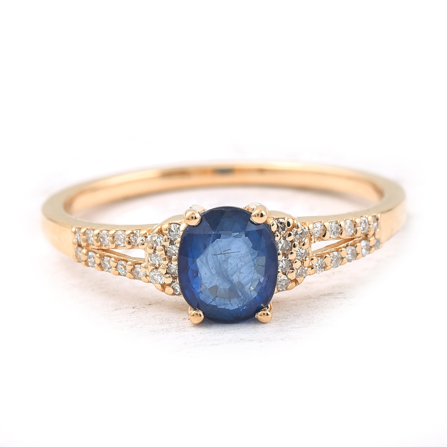 1.25 Ct Oval Mixed Cut Natural Sapphire 14K Gold Ring