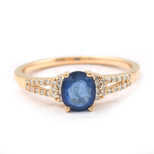 1.25 Ct Oval Mixed Cut Natural Sapphire 14K Gold Ring