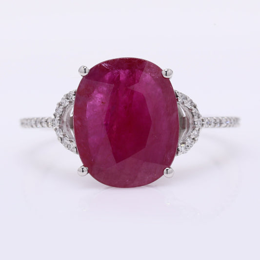 4.53 Ct Oval Mixed Cut Natural Ruby 950 Platinum Ring