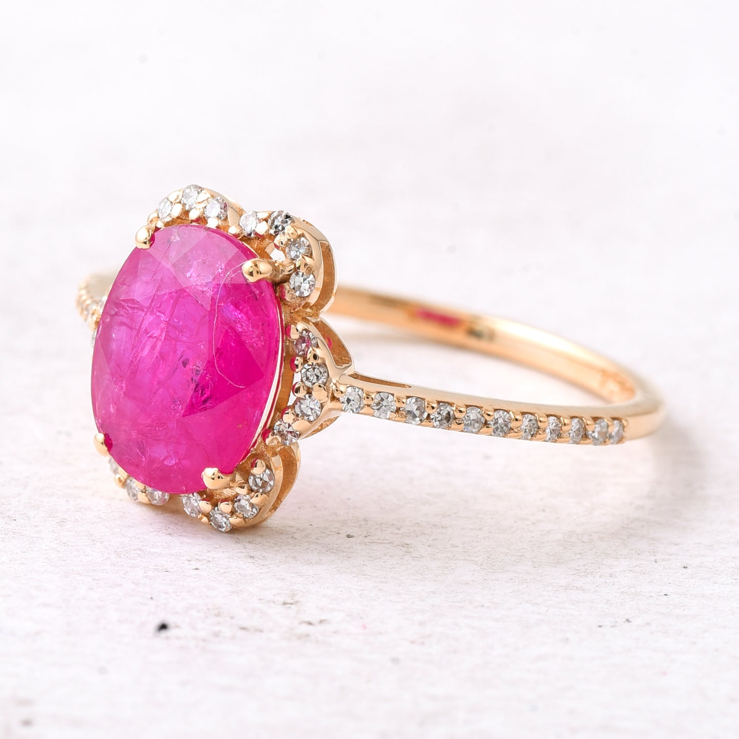2.05 Ct Oval Mixed Cut Natural Ruby 14K Gold Ring