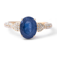 2.86 Ct Oval Mixed Cut Natural Sapphire 14K Gold Ring