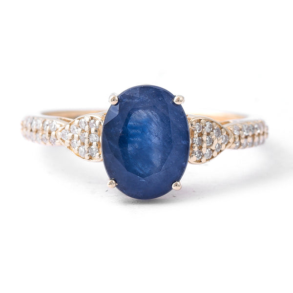 2.86 Ct Oval Mixed Cut Natural Sapphire 14K Gold Ring