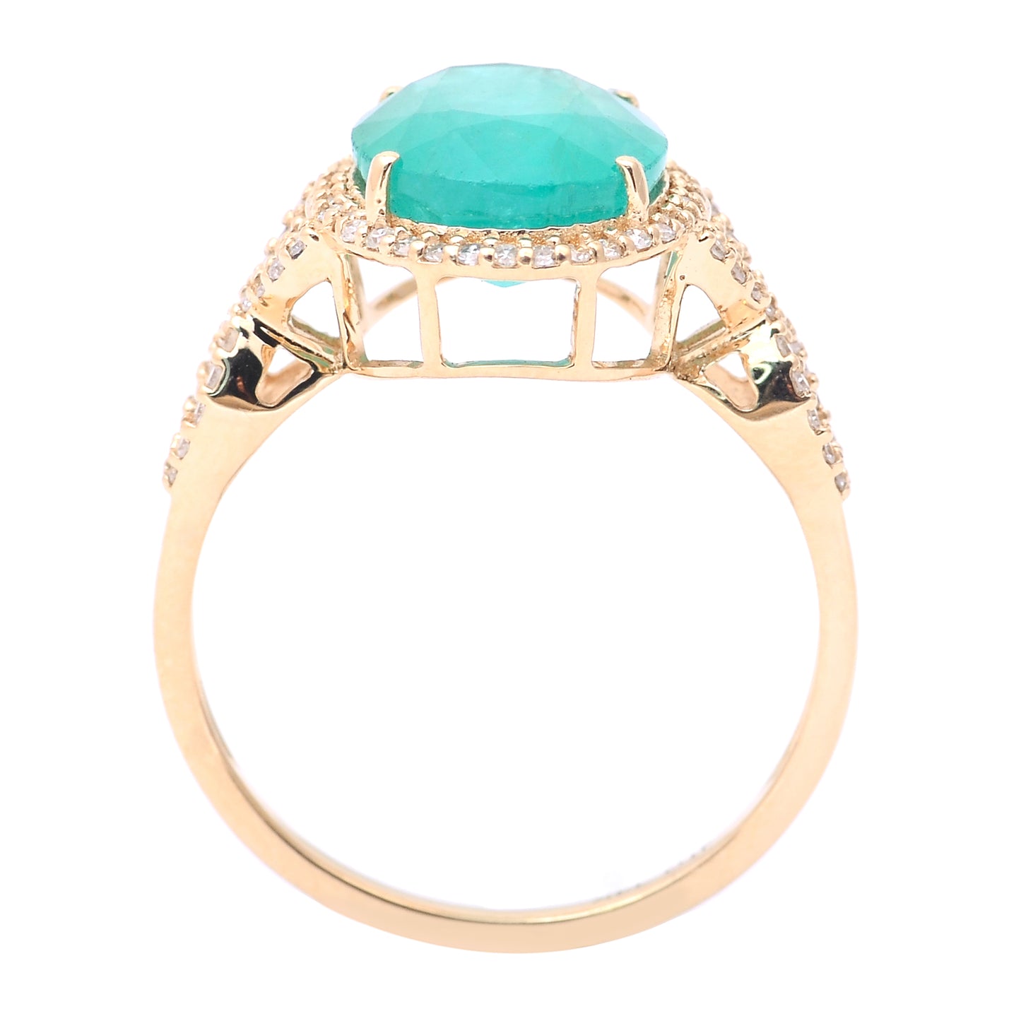 3.86 Ct Oval Mixed Cut Natural Emerald 14K Gold Ring
