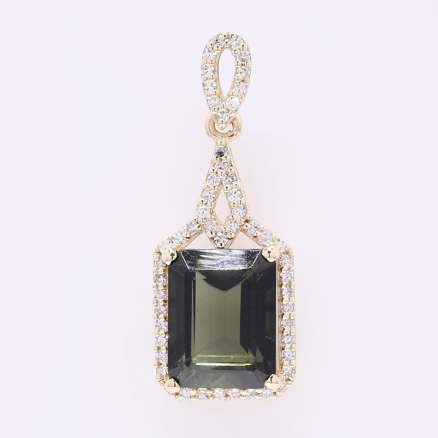 2.58 Ct Octagon Step Cut Natural Green Tourmaline 14K Gold Pendant