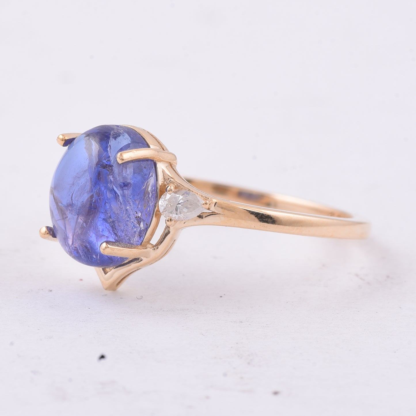 2.75 Ct Oval Cabochon Cut Natural Tanzanite 14K Gold Ring