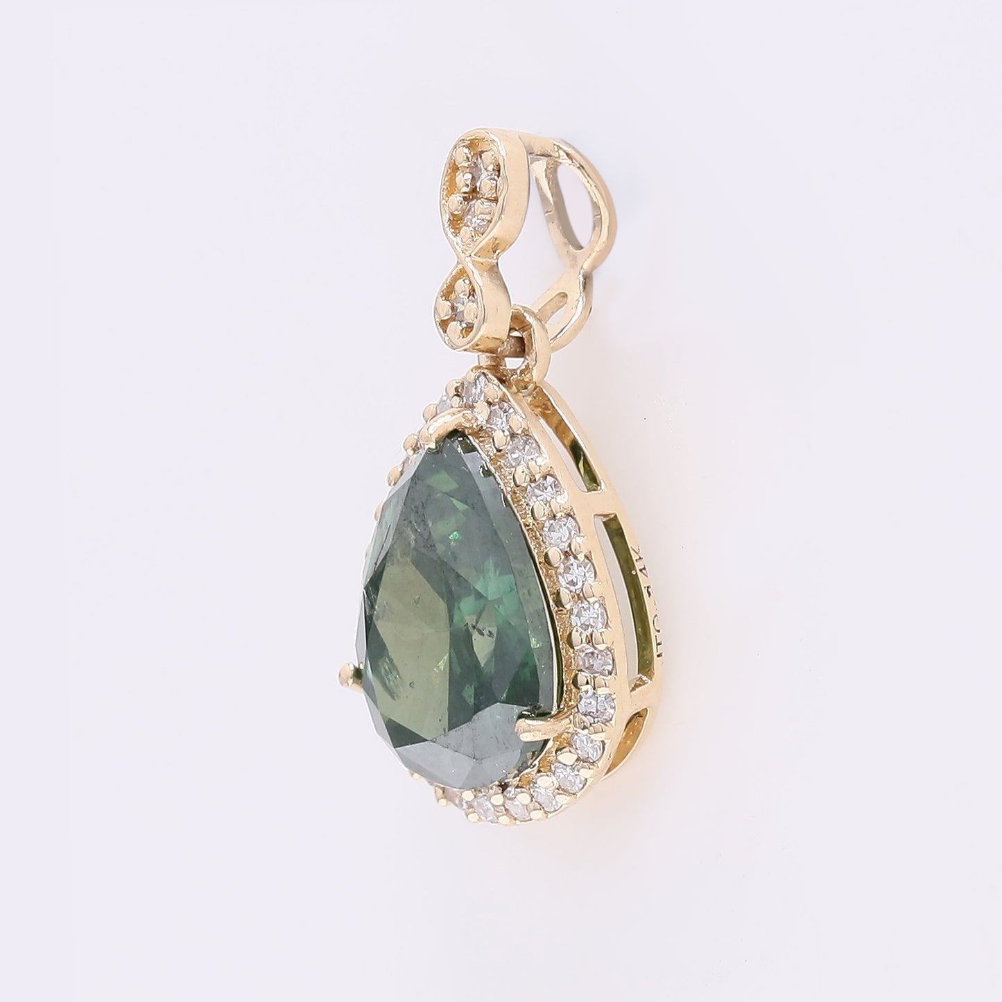1.32 Ct Pear Green Diamond 14K Gold Pendant