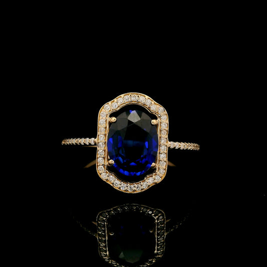 2.39 Ct Oval Mixed Cut Lab Grown Sapphire 14K Gold Ring