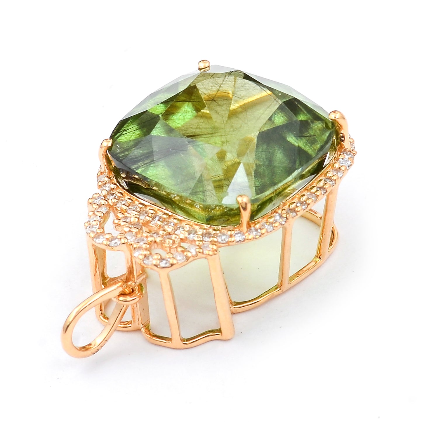 13.84 Ct Cushion Natural Eridot 14K Gold Pendant