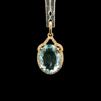 2.70 Ct Oval Mixed Cut Natural Aquamarine 14K Gold Pendant