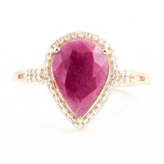 2.10 Ct Pear Mixed Cut Natural Corundum Ruby 14K Gold Ring