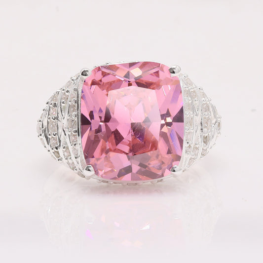 16.88 Ct Cushion Pink Cz 925 Silver Ring
