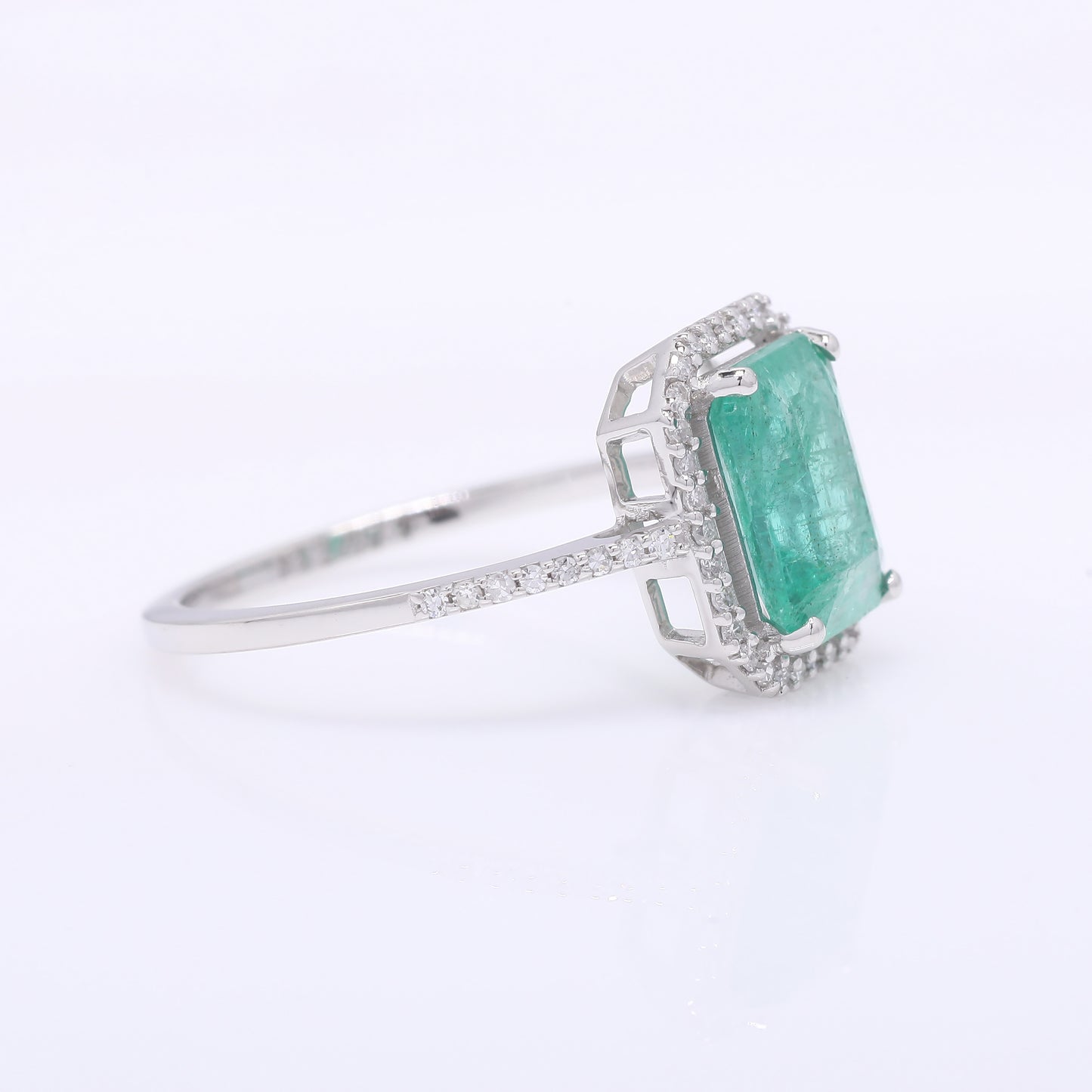 1.94 Ct Octagon Step Cut Natural Emerald 950 Platinum Ring