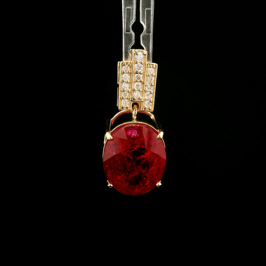 7.41 Ct Oval Mixed Cut Lab Grown Ruby 14K Gold Pendant