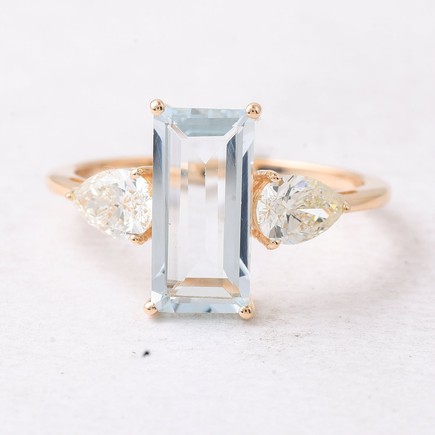 2.60 Ct Rectangle Step Cut Natural Aquamarine 14K Gold Ring