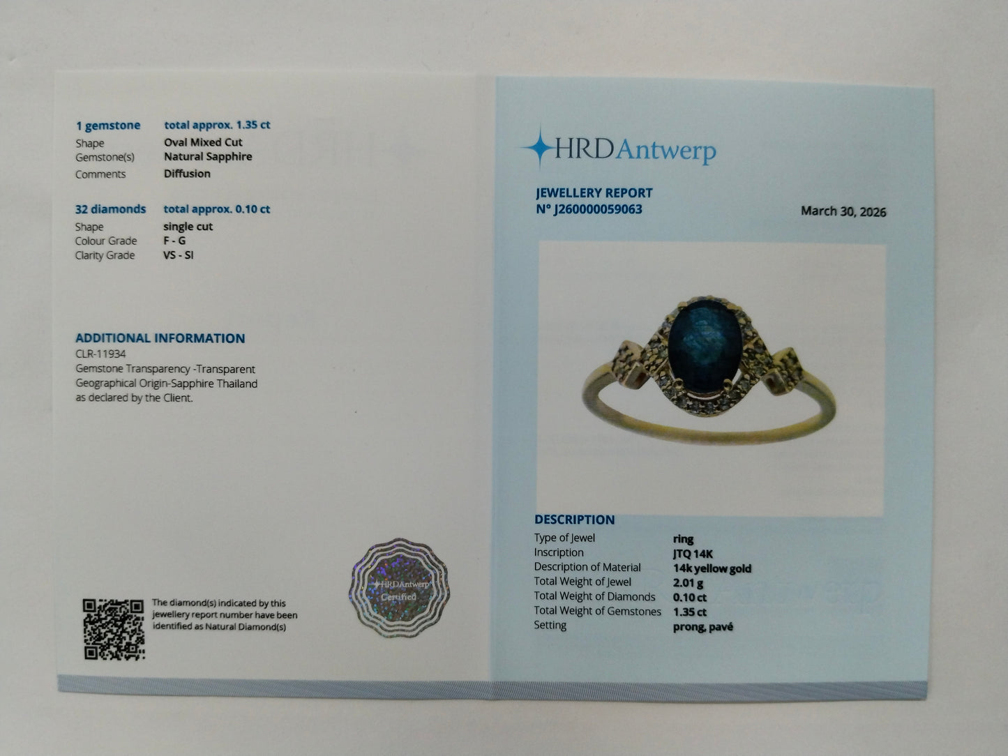 1.45 Ct Oval Mixed Cut Natural Sapphire 14K Gold Ring
