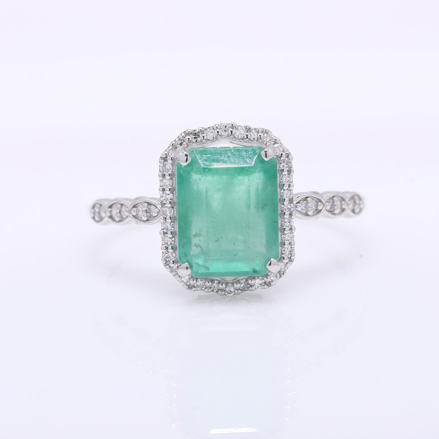 2.53 Ct Octagon Step Cut Natural Emerald 950 Platinum Ring