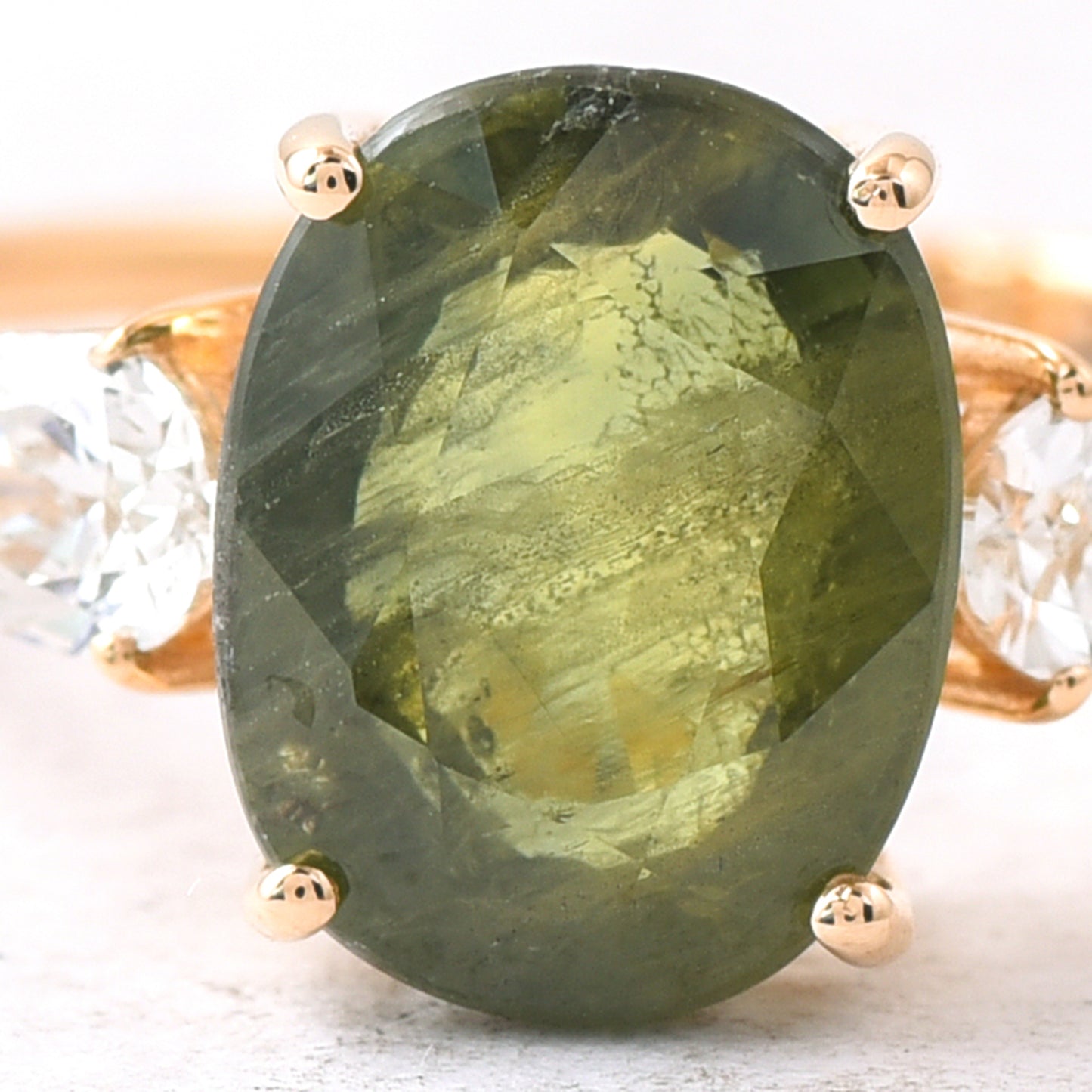 3.51 Ct Oval Mixed Cut Natural Green Sapphire 14K Gold Ring