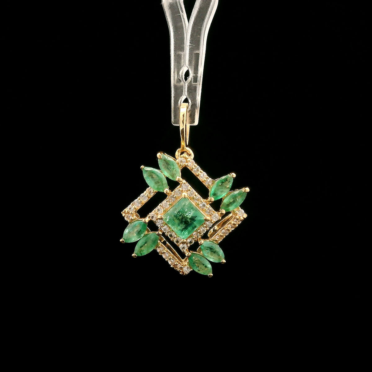 1.19 Ct Square Emerald 14K Gold Pendant