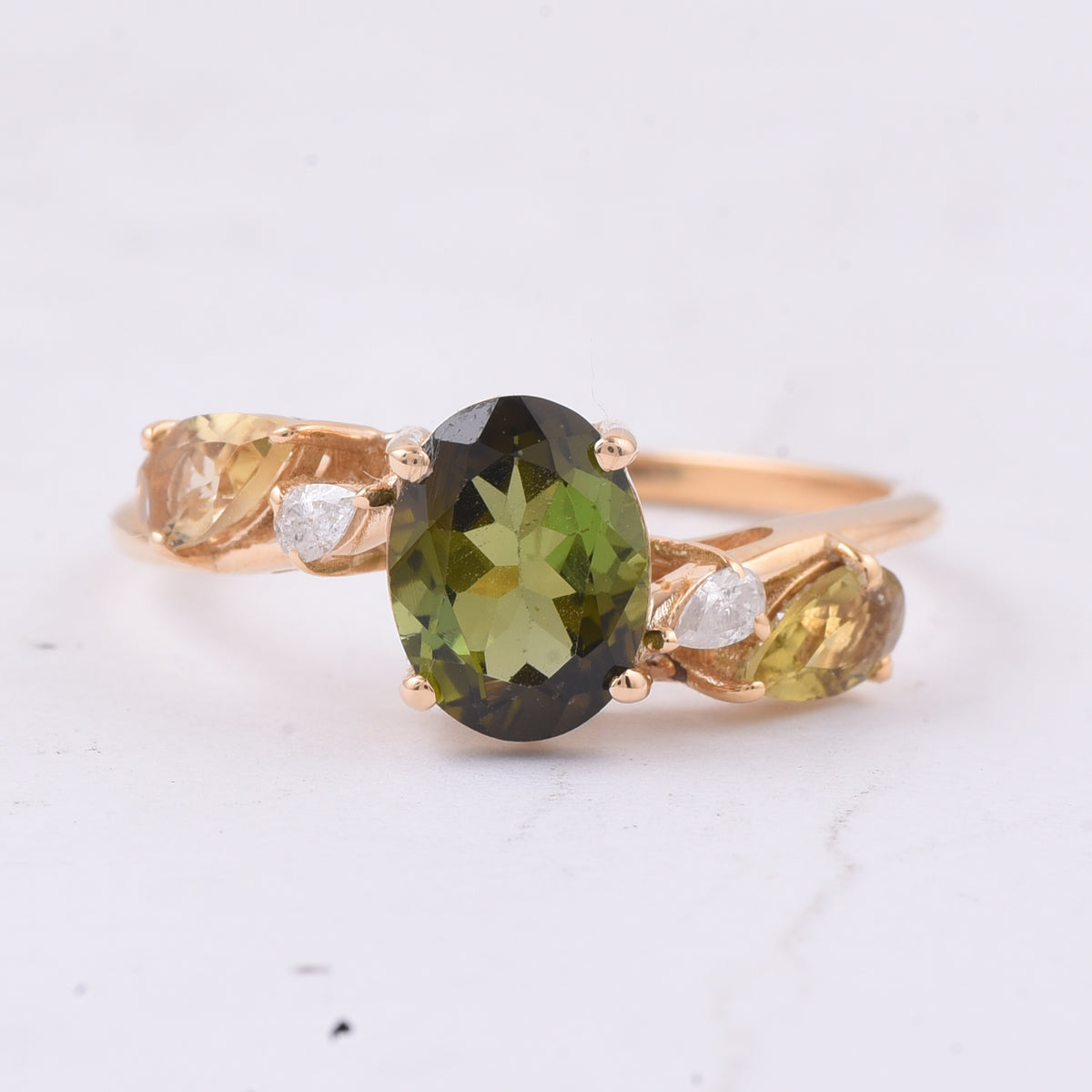 1.67 Ct Oval, Pear Natural Multi-Coloured Tourmaline 14K Gold Ring