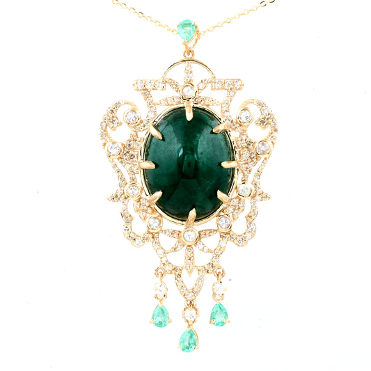 25.35 Ct Oval Emerald 14K Gold Pendant