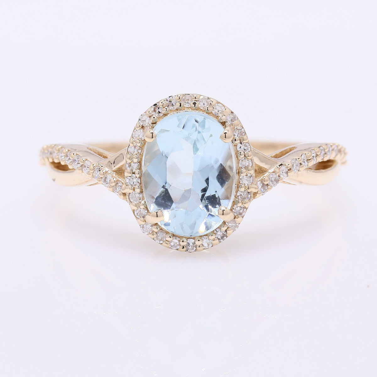 1.33 Ct Oval Mixed Cut Natural Aquamarine 14K Gold Ring