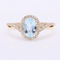 1.33 Ct Oval Mixed Cut Natural Aquamarine 14K Gold Ring