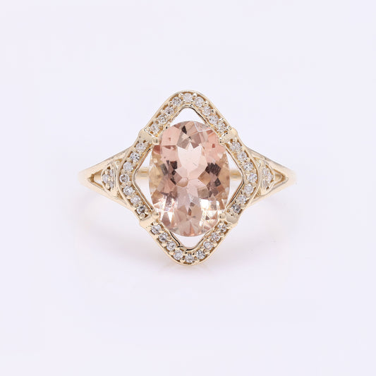 2.19 Ct Oval Mixed Cut Natural Plagioclase Feldspar Sunstone 14K Gold Ring