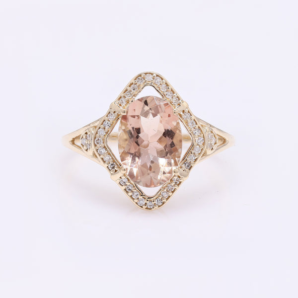 2.19 Ct Oval Mixed Cut Natural Plagioclase Feldspar Sunstone 14K Gold Ring