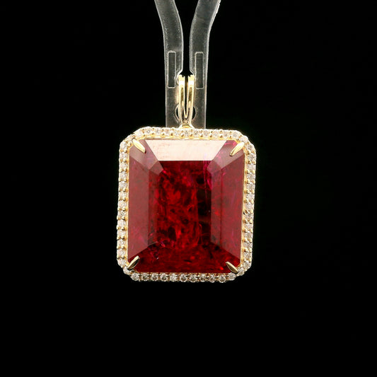 14.88 Ct Emerald Cut Lab Grown Ruby 14K Gold Pendant