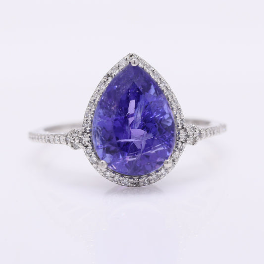 4.54 Ct Pear Mixed Cut Natural Tanzanite 950 Platinum Ring