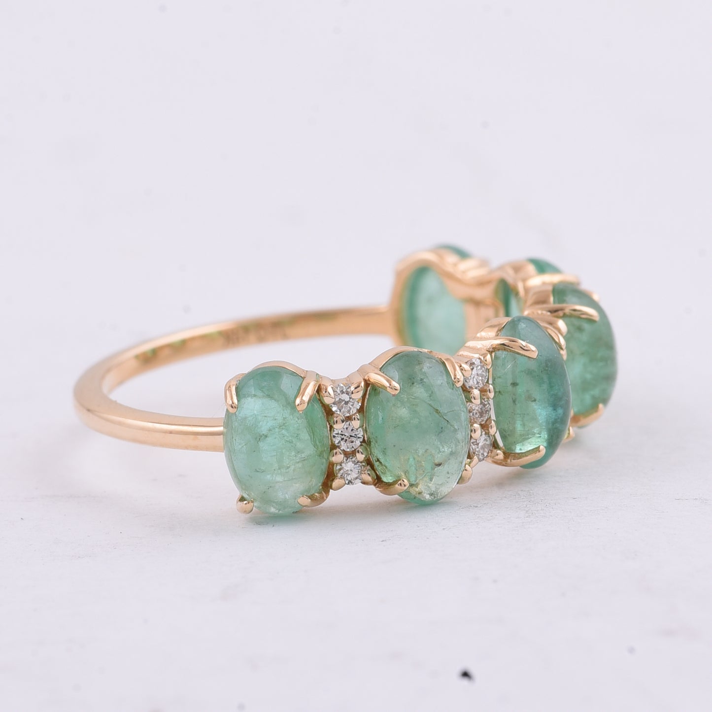 3.02 Ct Oval Cabochon Cut Natural Emerald 14K Gold Ring