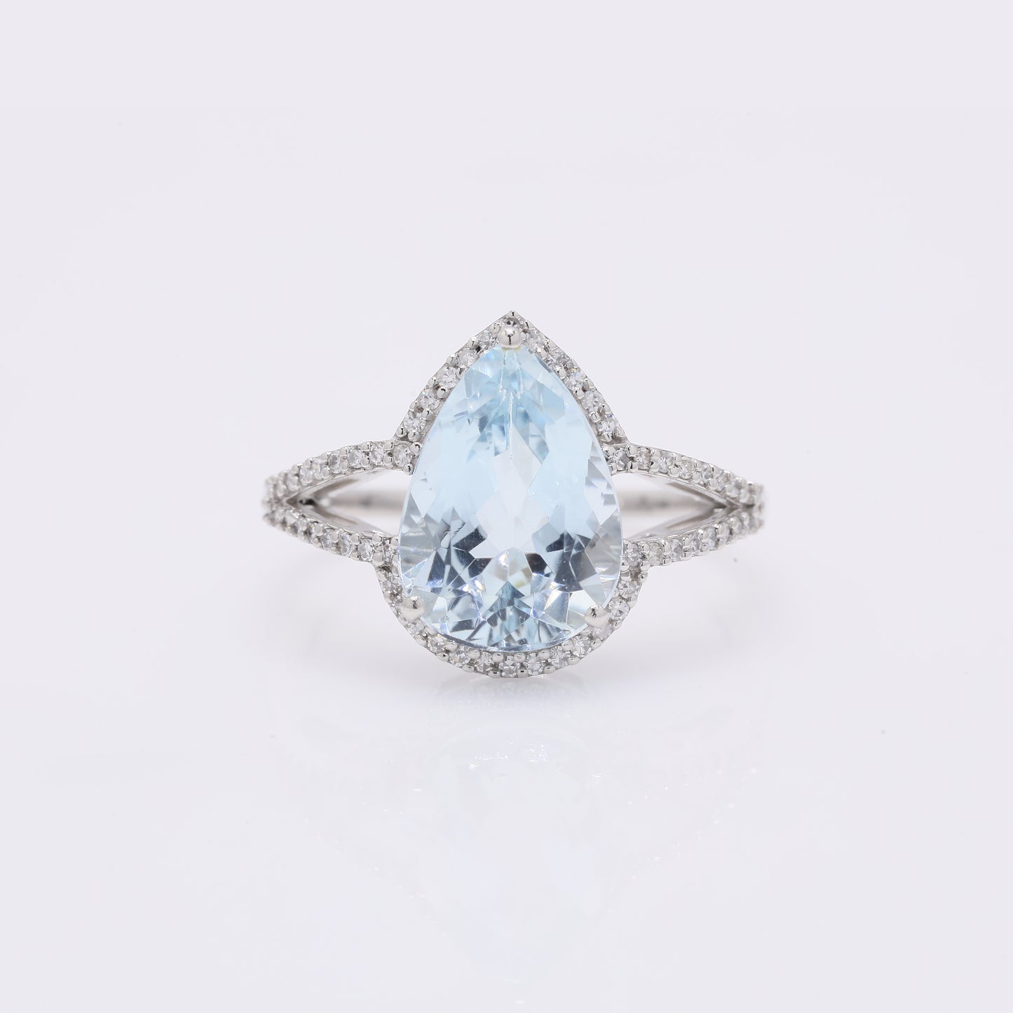 3.25 Ct Pear Mixed Cut Natural Aquamarine 950 Platinum Ring