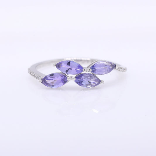 0.90 Ct Marquise Mixed Cut Natural Tanzanite 950 Platinum Ring