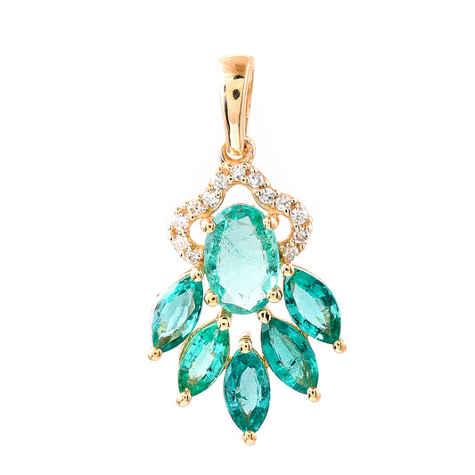 1.06 Ct Oval Mixed Cut, Marquise Mixed Cut Natural Emerald 14K Gold Pendant