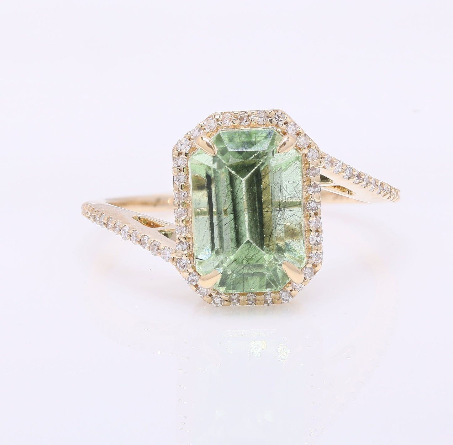 3.86 Ct Octagon Step Cut Natural Peridot 14K Gold Ring